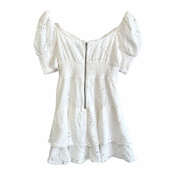 Alice + Olivia White Crawford Sweetheart Eyelet Smocked Mini Dress Size 6 - Picture 5 of 11
